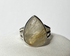Golden Rutilated Quartz Sterling Silver Ring Size 10.5