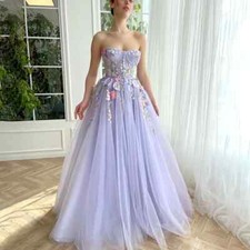 Flower Embroidery A Line Prom Dresses Draped Princess Graduation Party Dress