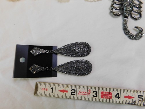 Scorpion Spider Marcasite Jewelry Set Pendant Necklace, Bracelet and Earrings - Picture 7 of 12