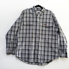Carhartt Mens Flannel Shirt XL Gray Plaid Long Sleeve Button Down double pocket