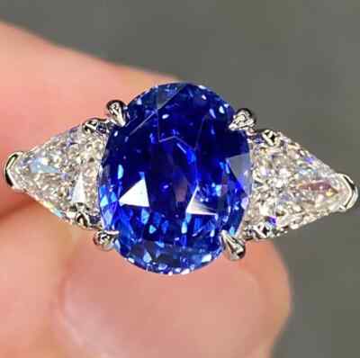 5 Ct Certified Oval Shape Blue Natural Diamond Ring Solitaire White Gold Finish