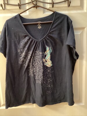 White Stag Womens T-Shirt Top Size 2X  Embellished Butter Fly