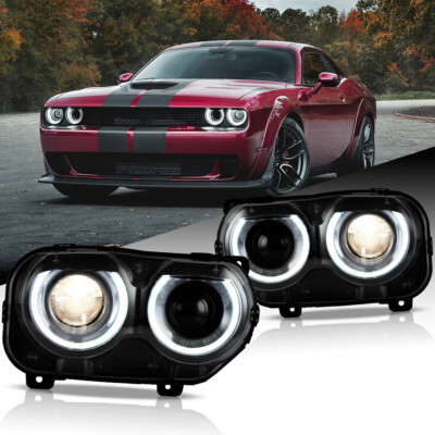 VLAND Headlights Fit 2015-2023 Dodge Challenger SE R/T LED DRL Front Lamps Pair