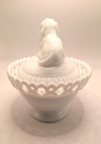 Vtg. Westmoreland Amber Eyed Lion on Nest Candy Dish 1950's VERY RARE - Picture 4 of 7