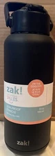 Zak! Everyday Smiles Black Straw Bottle 32 Oz. Vacuum Insulated Black Leak Proof