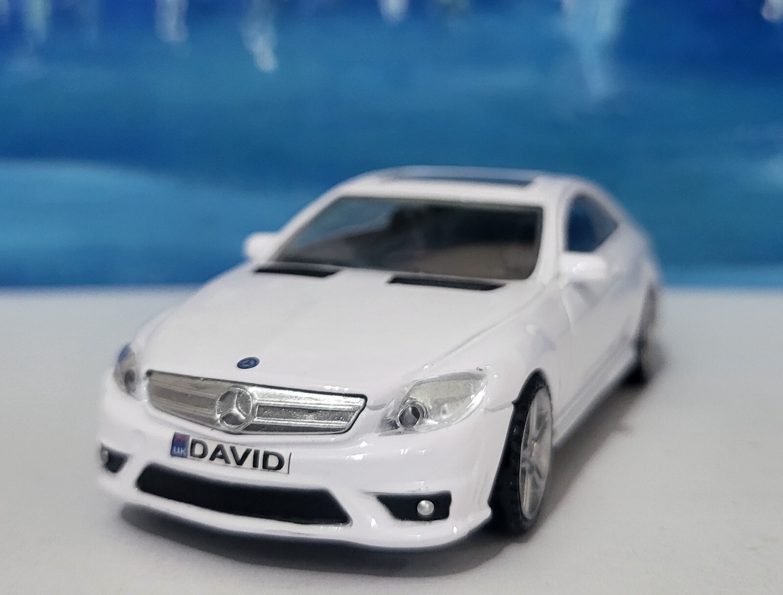 Personalized Plate Mercedes CL 63 AMG 1:43 White Diecast by Rastar – Gift Boxed