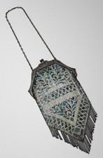 Antique Mandalian 1920's Enameled Metal Mesh Flapper Purse Bag