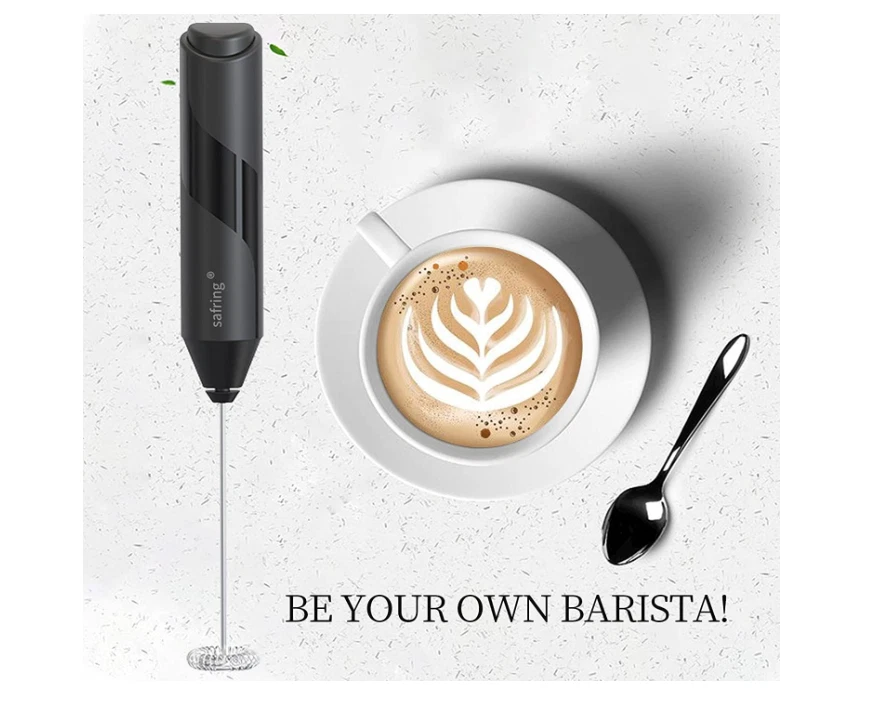 Milk Frother for Coffee - Handheld Stainless Steel Electric Whisk, Battery Power