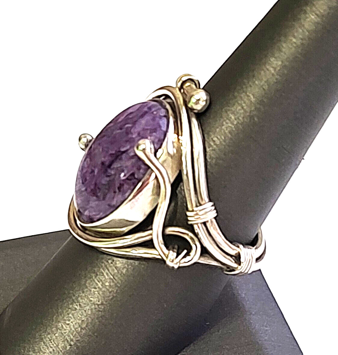 Handcrafted Wire Lilac Stone Statement Ring Size … - image 3