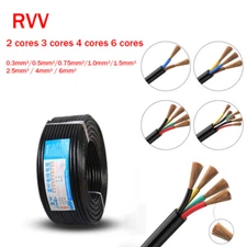 0.3mm² - 6mm² Flex Wire Copper 2/3/4/6-Core Electrical Cable PVC Insulation