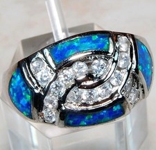Australian Opal Inlay Topaz 925 Solid Sterling Silver Ring Sz 7 PB3
