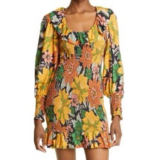 NWT Farm Rio Medium Multicolor Tropical Floral Smocked Long Sleeve Mini Dress