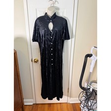 Vintage Black Velvet Dress with Pearl Buttons California Looks USA Whimsigoth