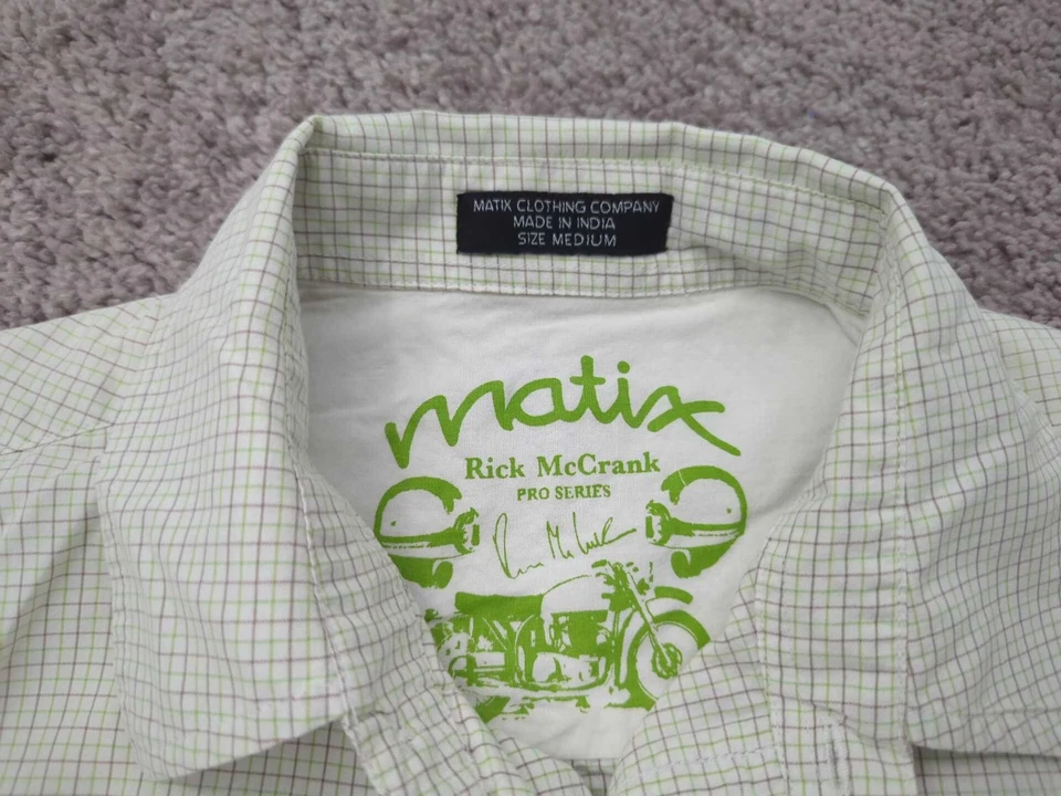 Matix Button Up Shirt Mens Medium Check Short Sleeve Omni Shirt Slim Fit - Image 2 of 4