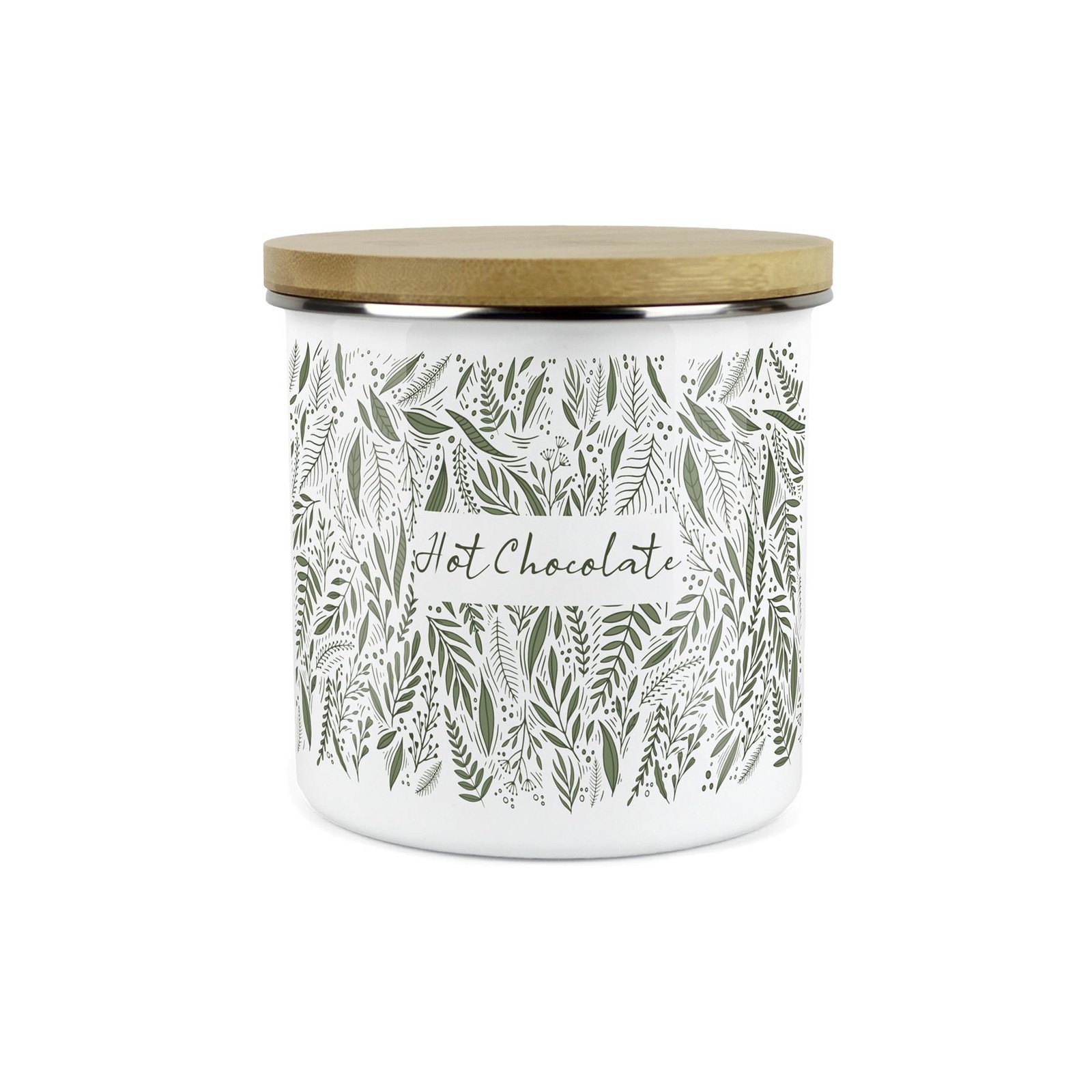 Purely Home - Green Leaves - Enamel Airtight Hot Chocolate Storage Canister