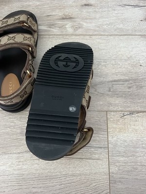NEW* Gucci GG logo monogrammed brown canvas sandals sz 37.5 $1,200
