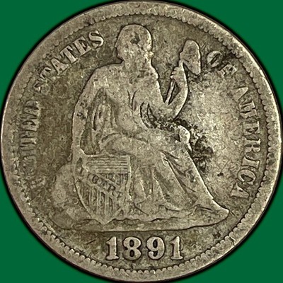 1891 Seated Liberty Dime Very Fine VF Coin #47214