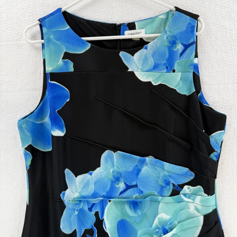 Vestido para mujer Calvin Klein 14 negro azul funda floral sin mangas estampado de orquídeas Foto 3 de 4