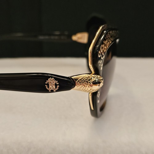 Roberto Cavalli Taygeta 981S 01B Square Sunglasses Snake Black/Smoke Cat Eye - Picture 3 of 12