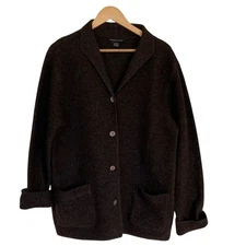 Eagles Eye Womens Brown Wool Cardigan Jacket Size Large Chore Jacket Classic
