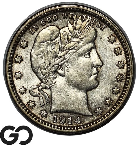 1914 Barber Quarter, Mint Luster, Choice AU+
