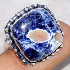 925 Silver Plated Sodalite Ring US 11 Everyday Wear Design GW