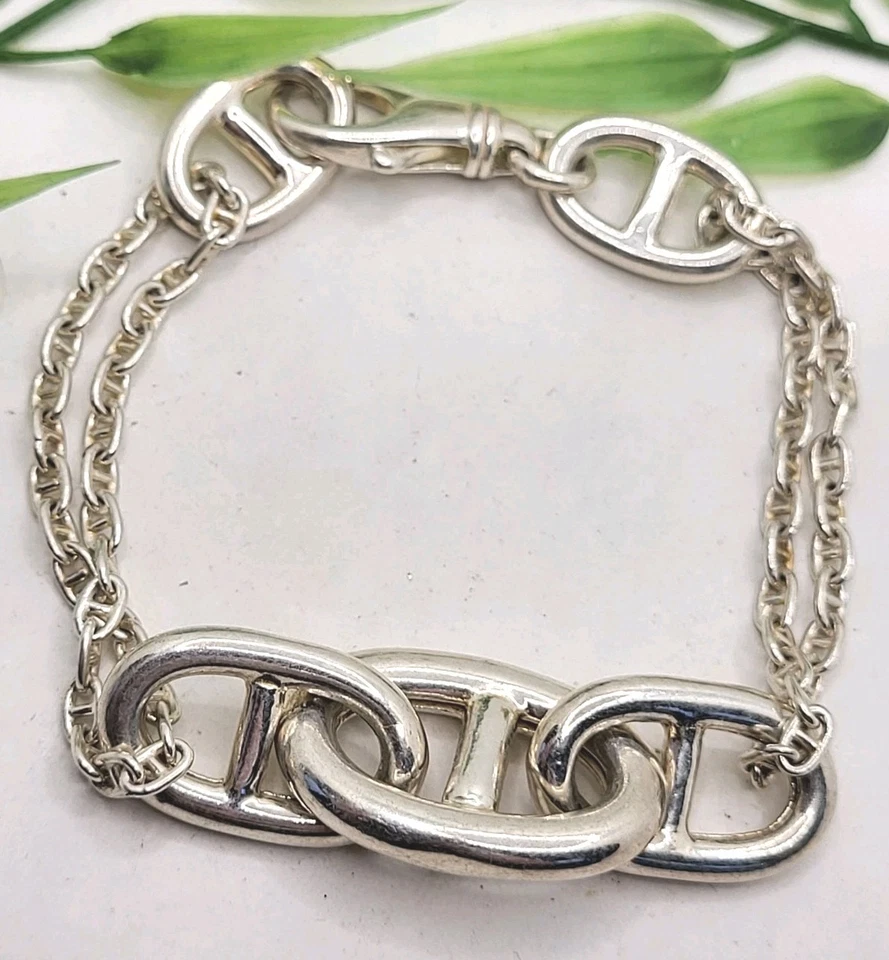 Bracelet Argent Gros Maillon Dans Le Gout De Hermes Silver 925 TBE 15g - Photo 3/4