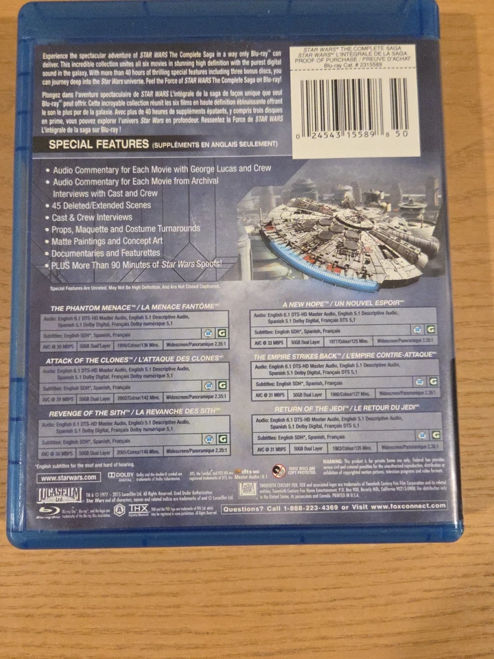 Star Wars The Complete Saga Blu Ray 9 Disc Set - 6 Movies Plus Bonus Disc - Bild 2 von 4