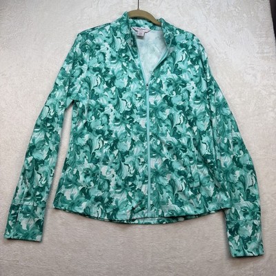Tommy Bahama Active Jacket Womens XL Green Floral Zip Golf Lightweight Stretch
