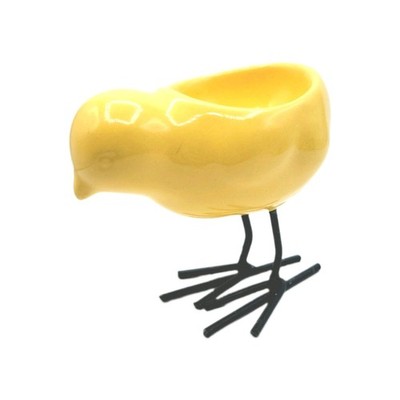 Pottery Barn Yellow Baby Chick Ceramic Egg Cup with Black Metal Legs 