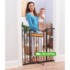 Extra Tall Walk Thru Baby Safety Gate Adjustable Pressure Mount Kids Pets Black