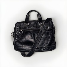 Jack Georges Black Voyager Slim Double Entry Top Zip Leather Briefcase