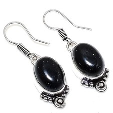 Black Sunstone Gemstone Handmade 925 Sterling Silver Jewelry Earring Size 1.5"