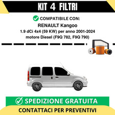 Kit 4 Filtri Tagliando per RENAULT Kangoo 1.9 dCi 4x4 59 kw Diesel 2001-2024