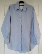 River Island Blue & White Pinstripe Cut-Out Back Shirt - Size M (12-14)