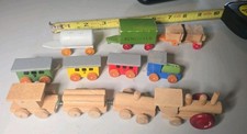 Lot Of 12 MIni Wooden Trains And Trailers