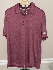 Adidas Golf Shirt Mens Large Maroon Stripe Short Sleeve Men Polo Performance