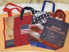 PATRIOTIC TOTE BAGS QUANTITY 4 GREAT FOR GROCERY SHOPPING New