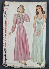 Vintage 1940s Simplicity Women's Nightgown and Negligee Pattern 4995, Size 12
