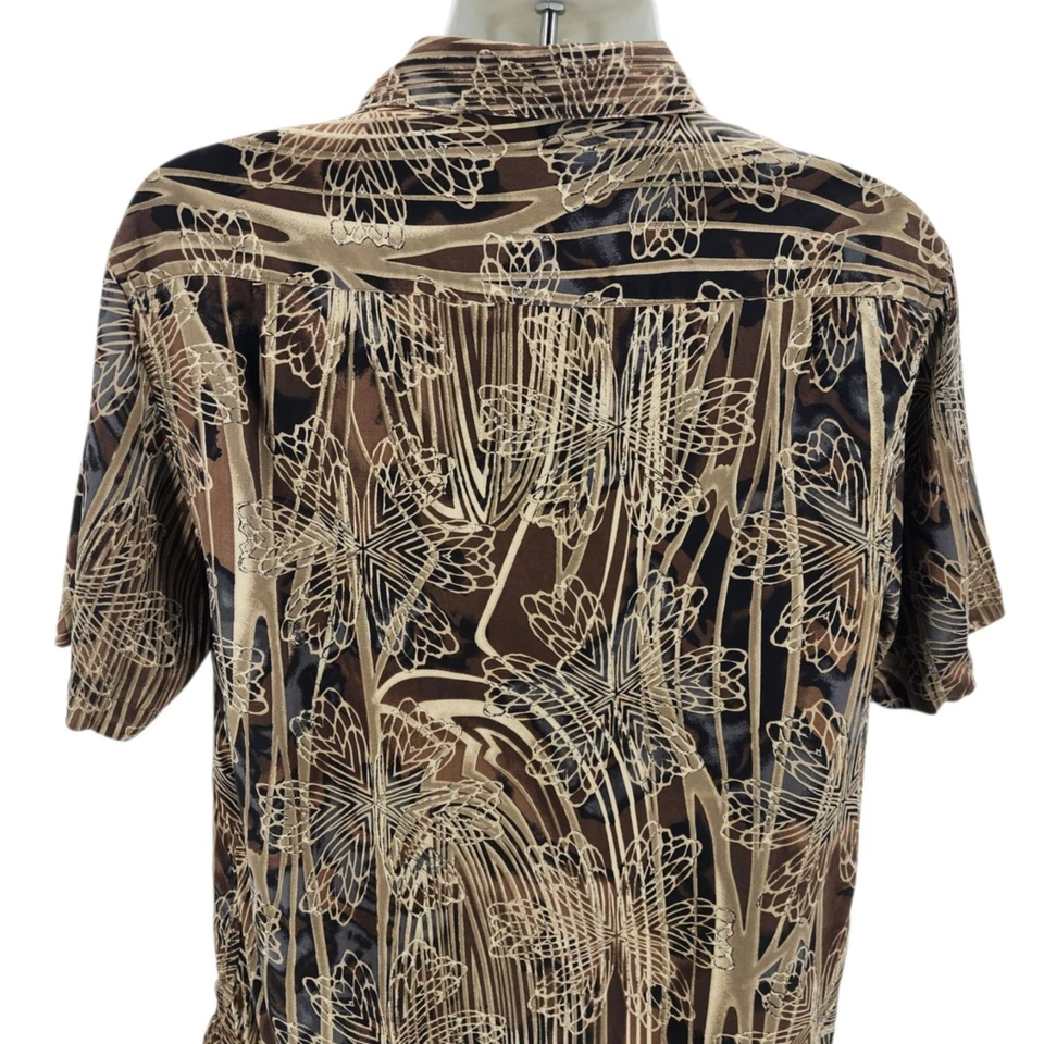 Axis LA Mens Medium Shirt Silk Hawaiian Floral Tan Brown Black Tropical Party - Image 4 of 4