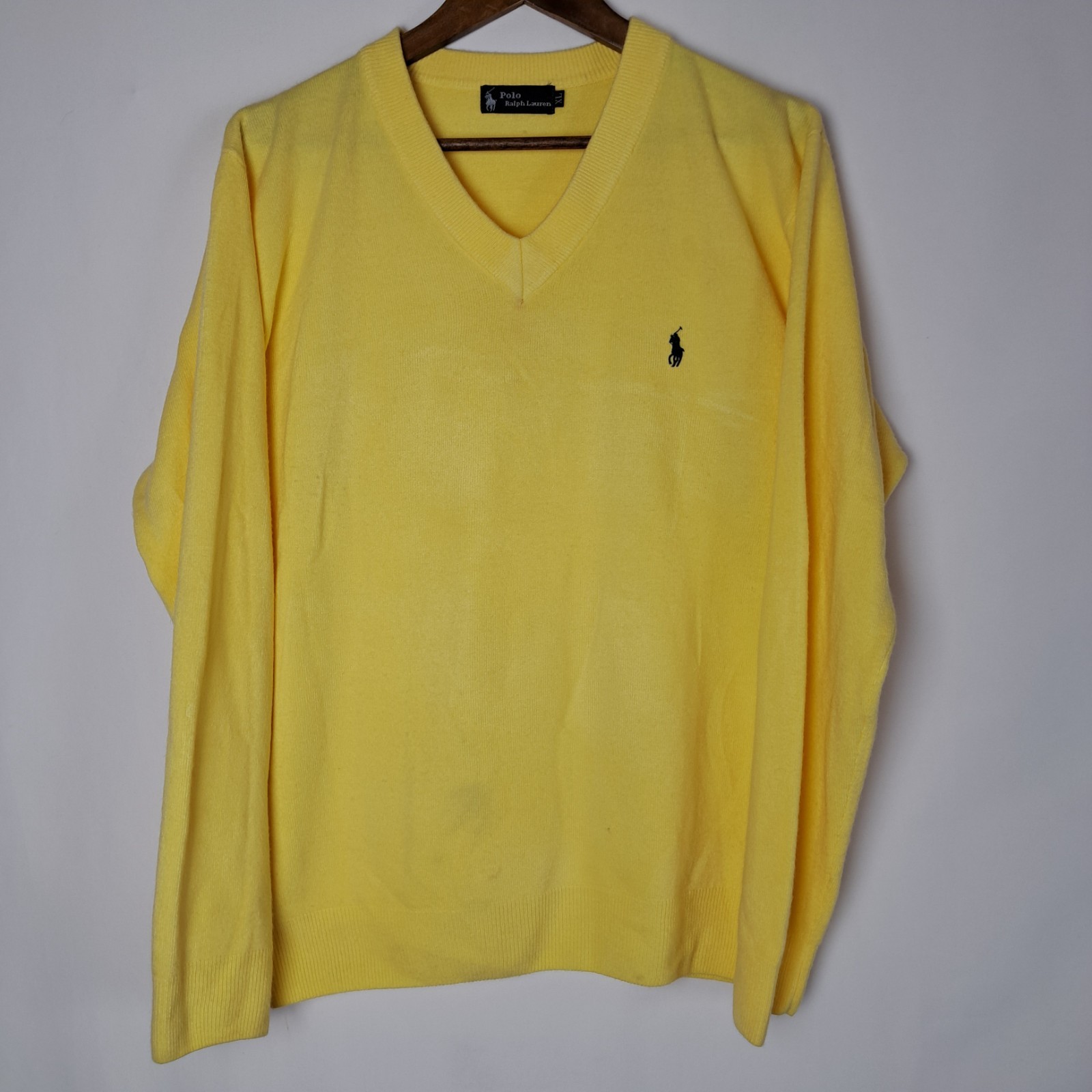 Vintage Polo Ralph Lauren Sweater Mens XL Yellow 100%-Cashmere V-Neck Rare