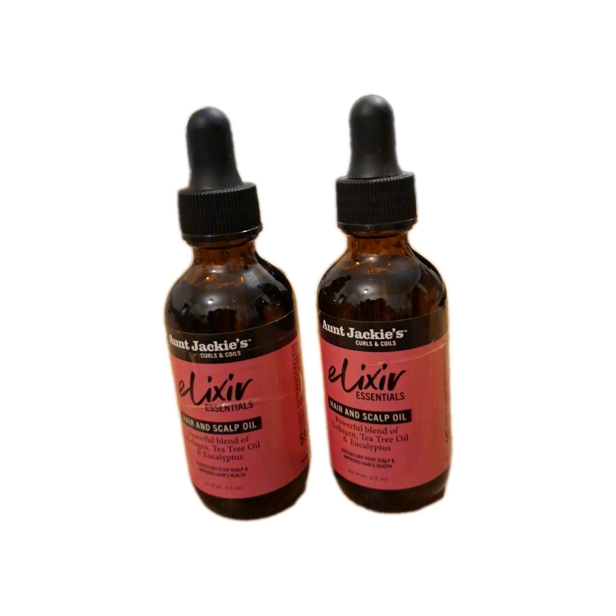 2x Aunt Jackie's Elixir Essentials Hair & Scalp Oil, Collagen, Tea Tree Oil 2oz
