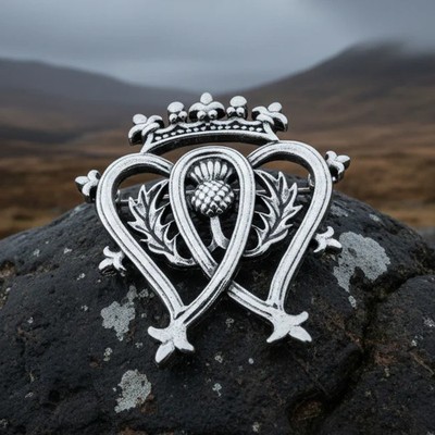 Pewter Thistle Luckenbooth Brooch Scottish Scotland Bride Pin