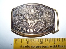 Vintage 1984 High Plains Journal Belt Buckle Cowboy Horse Newspaper