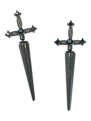 Sword Dagger Earrings Gunmetal Black Mideievel Crystal Birthday Gift 2 Inch