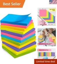 Colorful Sticky Notes - 12 Pads of 3''x3'' Self-Stick Notes for Office School