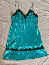 Vintage 90s Victorias Secret Gold Label Pleated Teal Slip Dress Sz Lrg Black