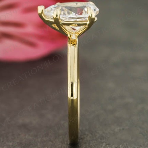 2CT Pear Lab Grown Diamond Solitaire Uniqe Anniversary Ring In 14K Yellow Gold - Picture 3 of 12