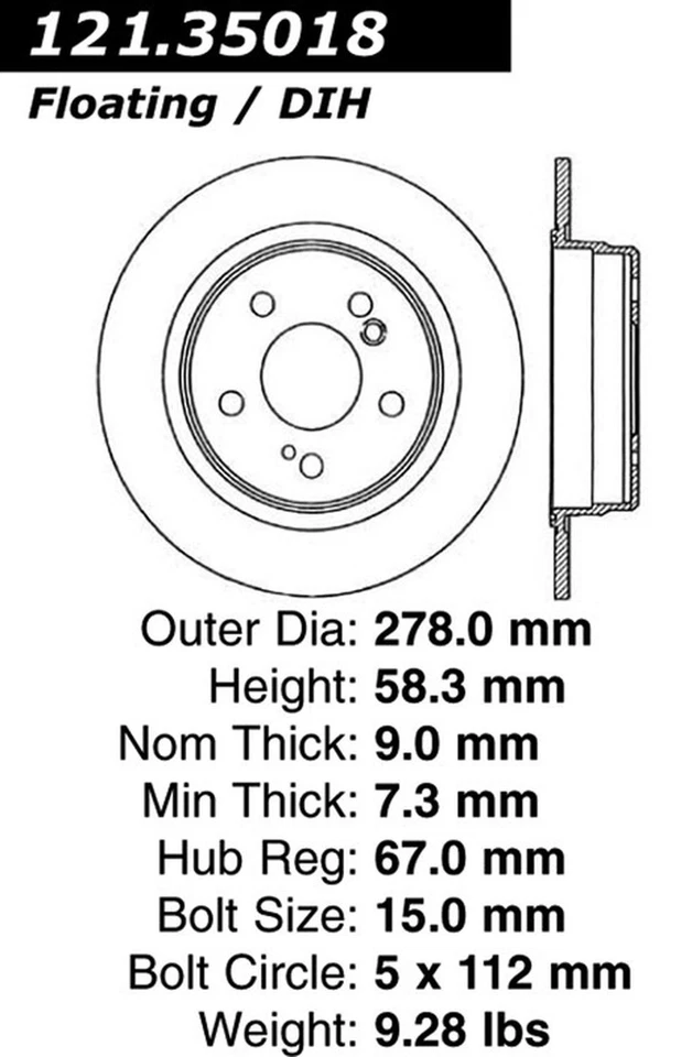Rotor de freno de disco Centric Parts 121.35018 para 90-95 300SL 500SL SL320 SL500 Foto 3 de 4
