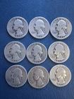 LOT of 9 Washington 90% silver quarter set  1939 - 1947 25C VG , G